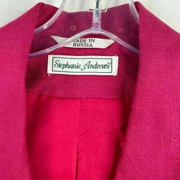 Stephanie Andrews Women’s Vintage Hot Pink Linen Cropped Bomber Jacket US Size 9 - Picture 4 of 13